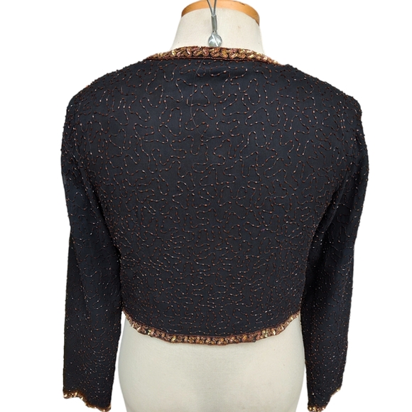 Vintage Beaded Sequins Bolero Jacket Made In India 16 Large - Picture 8 of 13